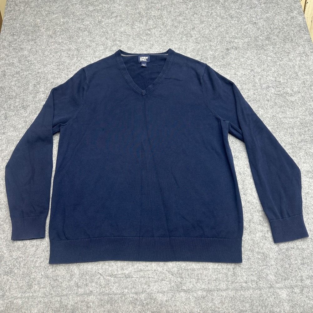 Lands End Mens XL Tall Navy Blue V-Neck Supima Cotton Sweater 461078
